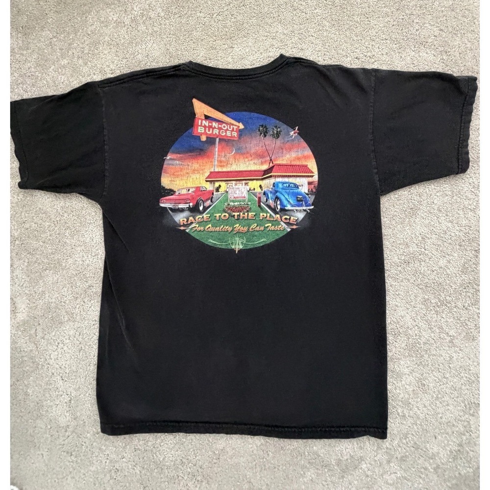 In-N-Out Burger Race to the Place Graphic T-Shirt Black Mens Large Hot Rod Retro